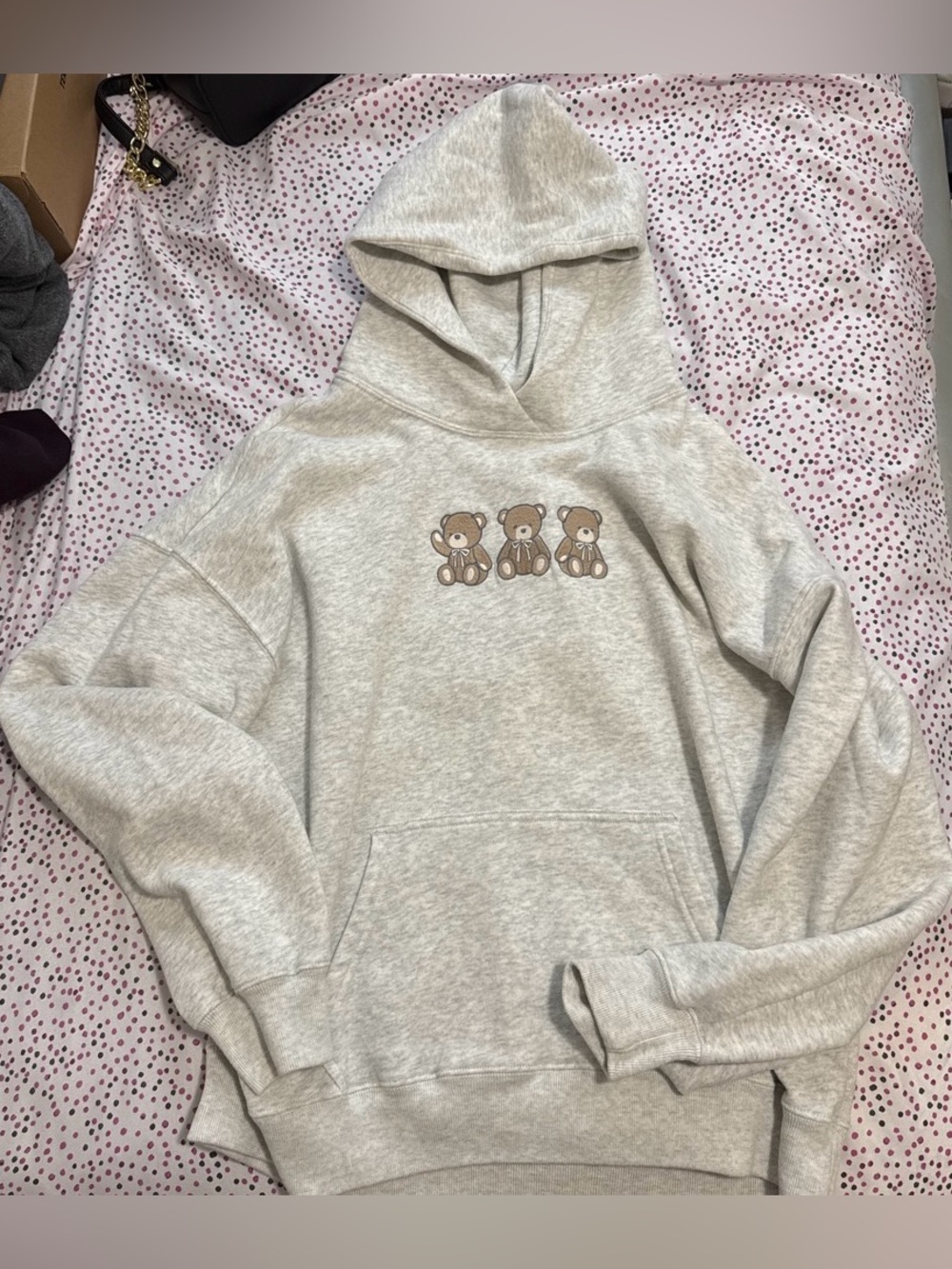 Hollister Light Gray Hoodie with Three Teddy Bears